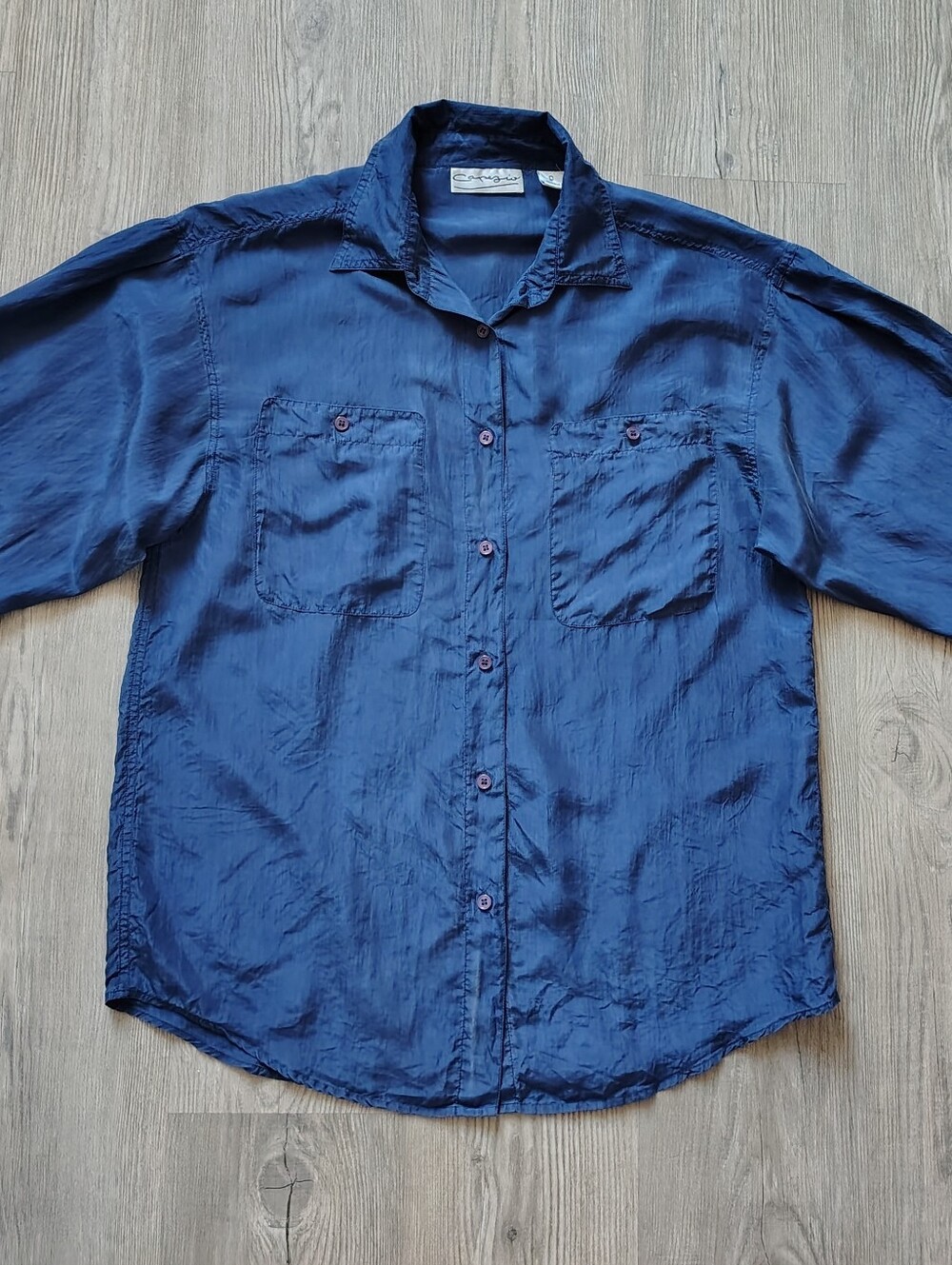 VTG Capezio 100% Silk Long Sleeve Button Up Blouse Oversized Womens Sz L 80s 90s